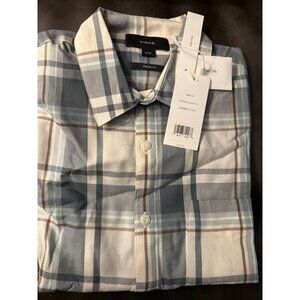 Vince Mens XS Classic Fit Plaid Button-Up Shirt Blue & White Cotton